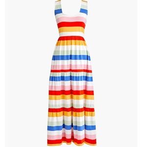 J. Crew Tiered knit maxi dress in rainbow wide stripe in medium